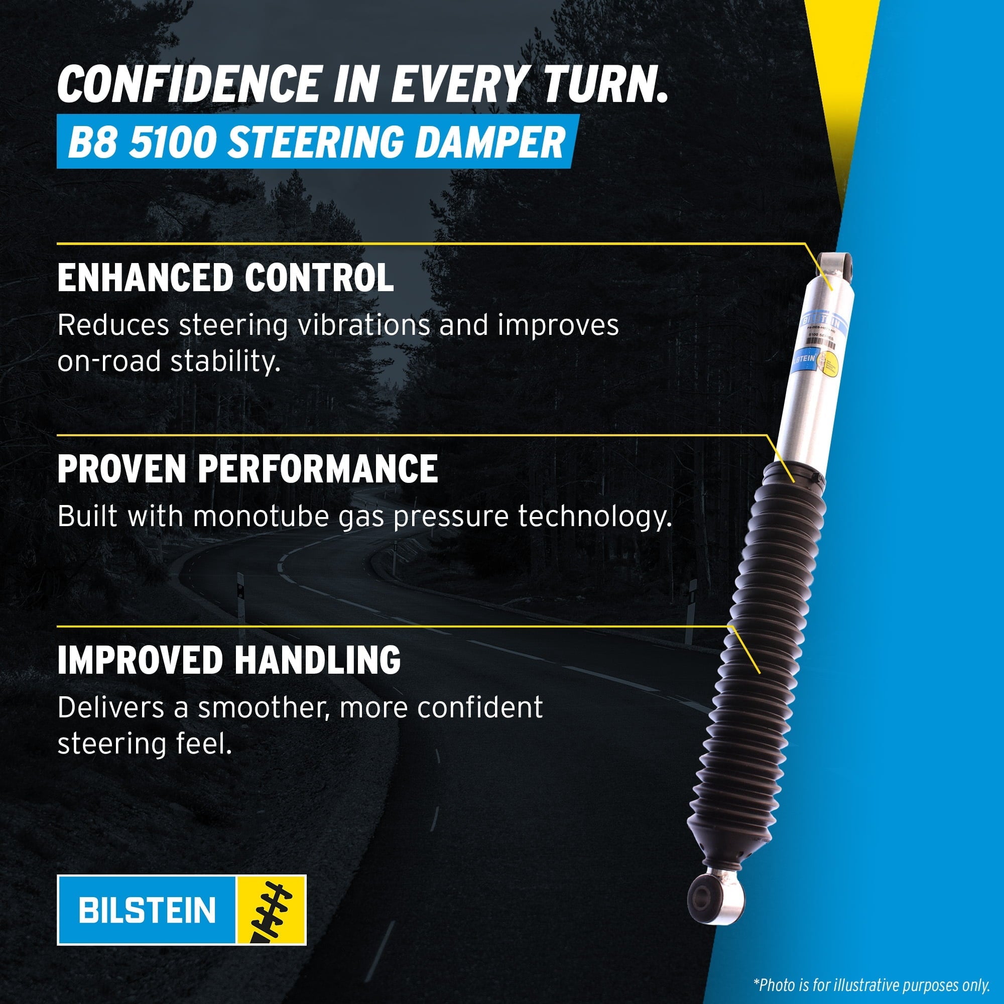 Bilstein Set of Front and Rear B8 5100 Series Shocks with Steering Stabilizer Compatible with 2020-2025 Wrangler with 2-3 Rear Lift