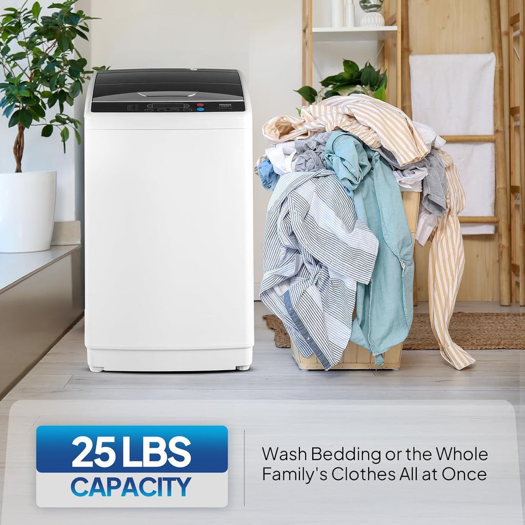 VINGLI 25LBS Full-Automatic Electric Laundry Machine . Portable Washing Machine with Stainless Steel Drum, 110V Compact Washer, Washer and Dryer Combo for Apartment, Dorms, RV, Grey