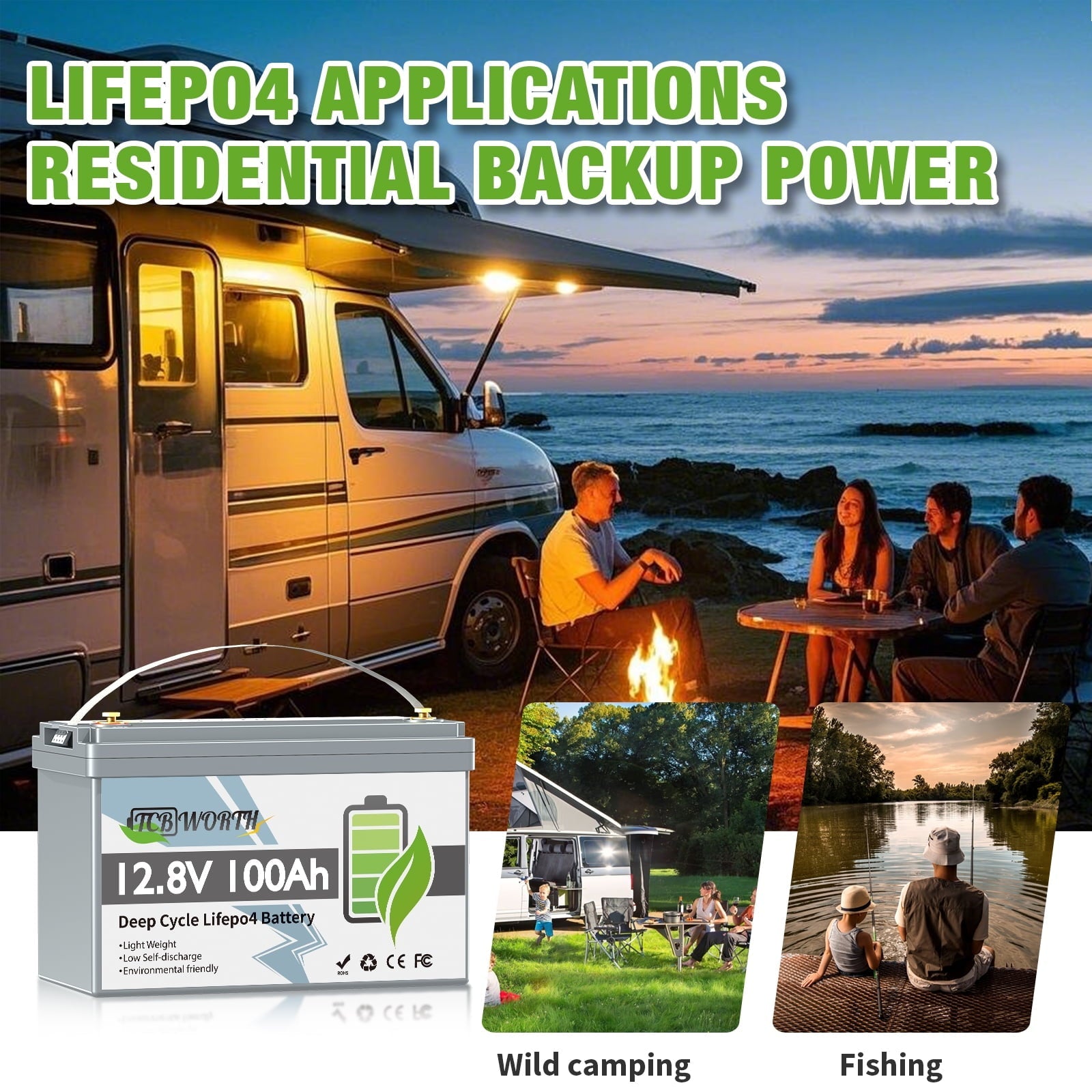 12V 100Ah LiFePO4 Lithium Battery,100A BMS,TCBWORTH Group 31 Battery for RV,Solar,Marine,Camping,Trolling Motor,off-Grid,Backup Power,Motorhome,15000+Deep Cycles