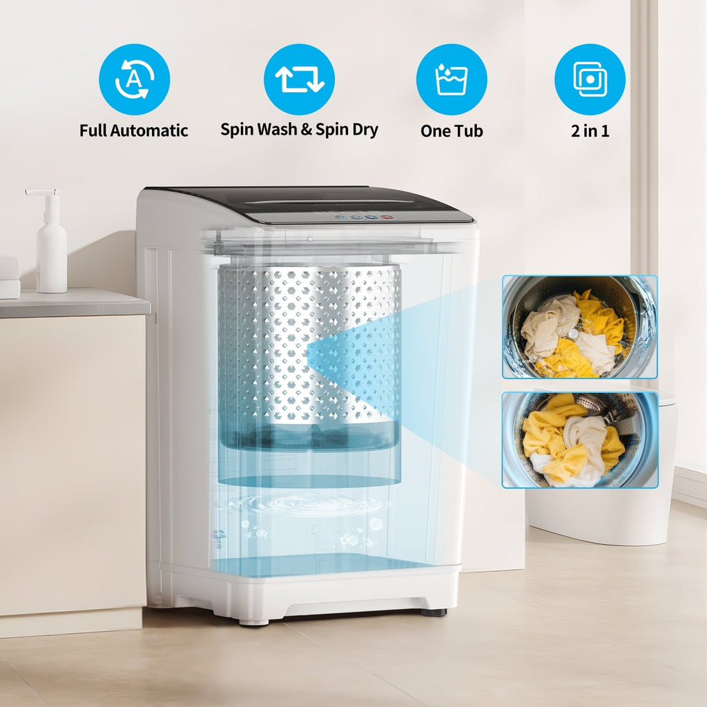 TABU Washer and Dryer Set, 19LBS Fully Automatic Washing Machine & 10LBS Clothes Dryer (White&White)