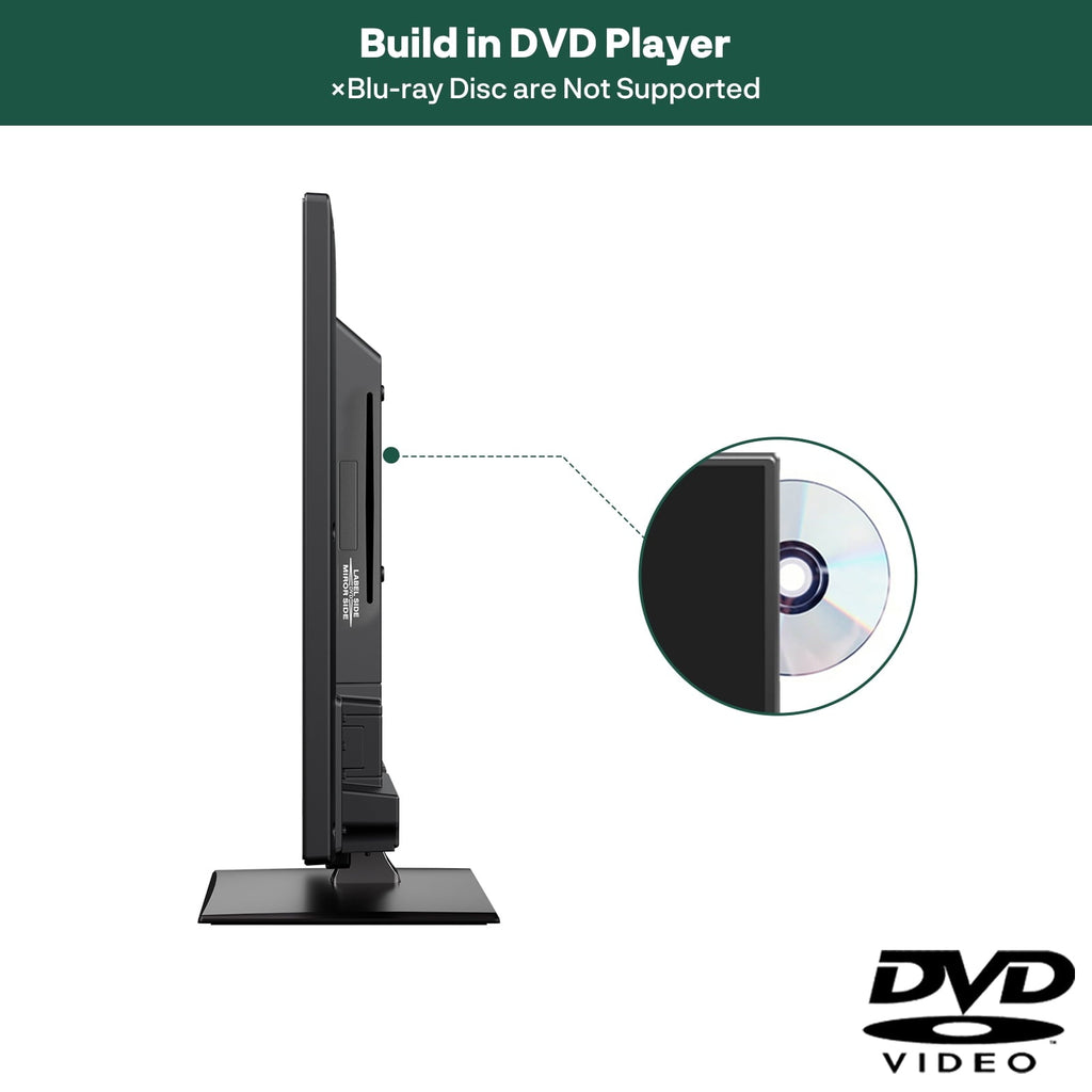 SYLVOX 27 Smart RV TV with Wall Mount, 12 Volt TV with Built-in DVD Player, 1080P Google OS ATSC NTSC WiFi Bluetooth HDMI USB, AC/DC Powered, for RV Camper Van (Trailer Series)