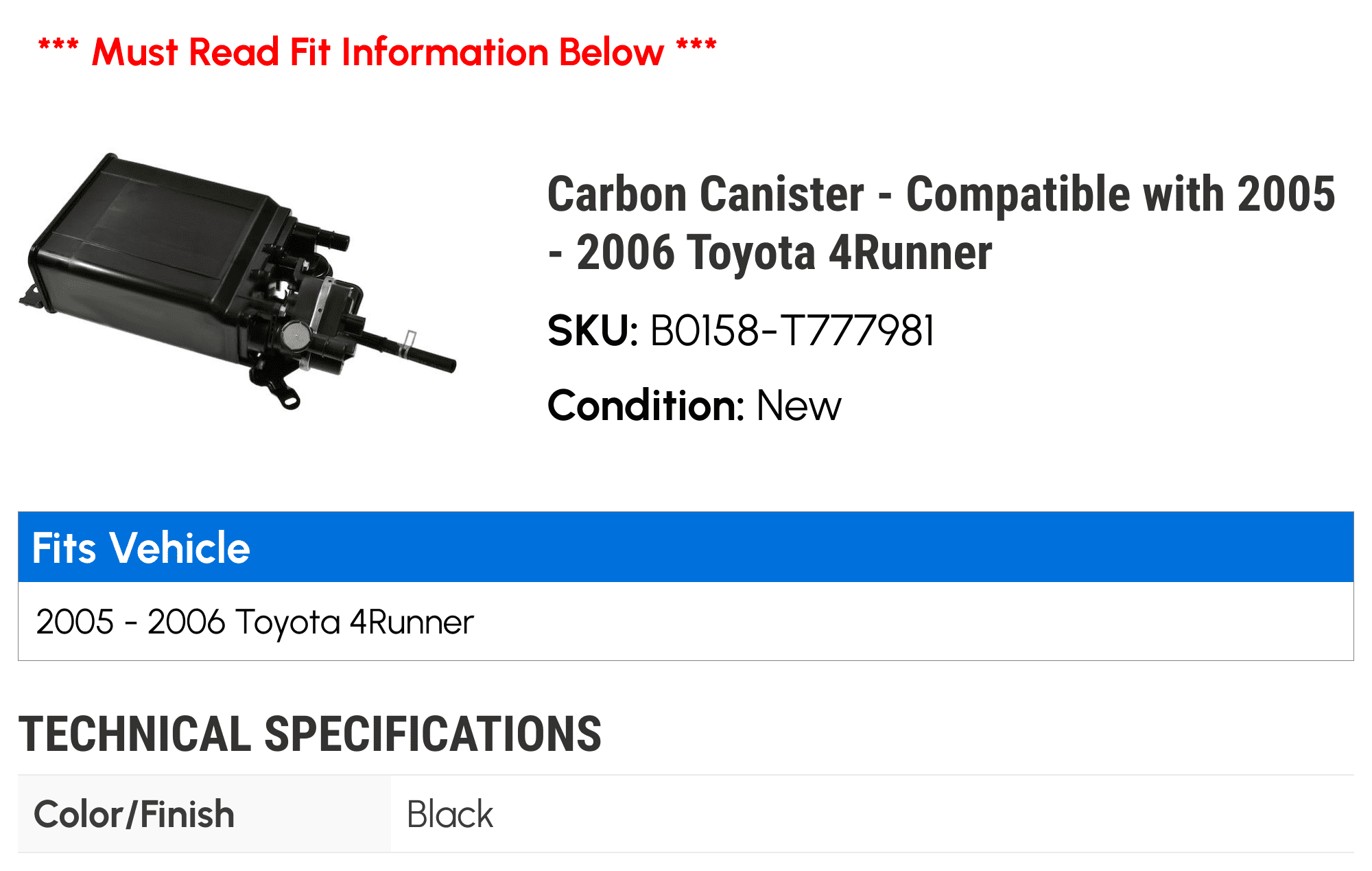 Carbon Canister - Compatible with 2005 - 2006 Toyota 4Runner
