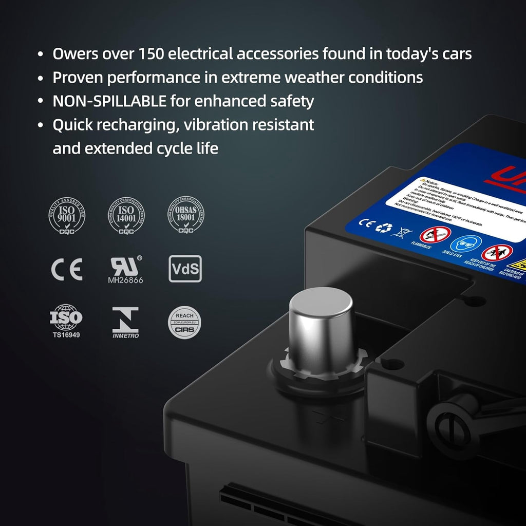 UPLUS Group Size 47 AGM Car Battery,H5 L2 12V 60Ah 660CCA 100RC Maintenance Free Start and Stop Automotive Replacement Battery