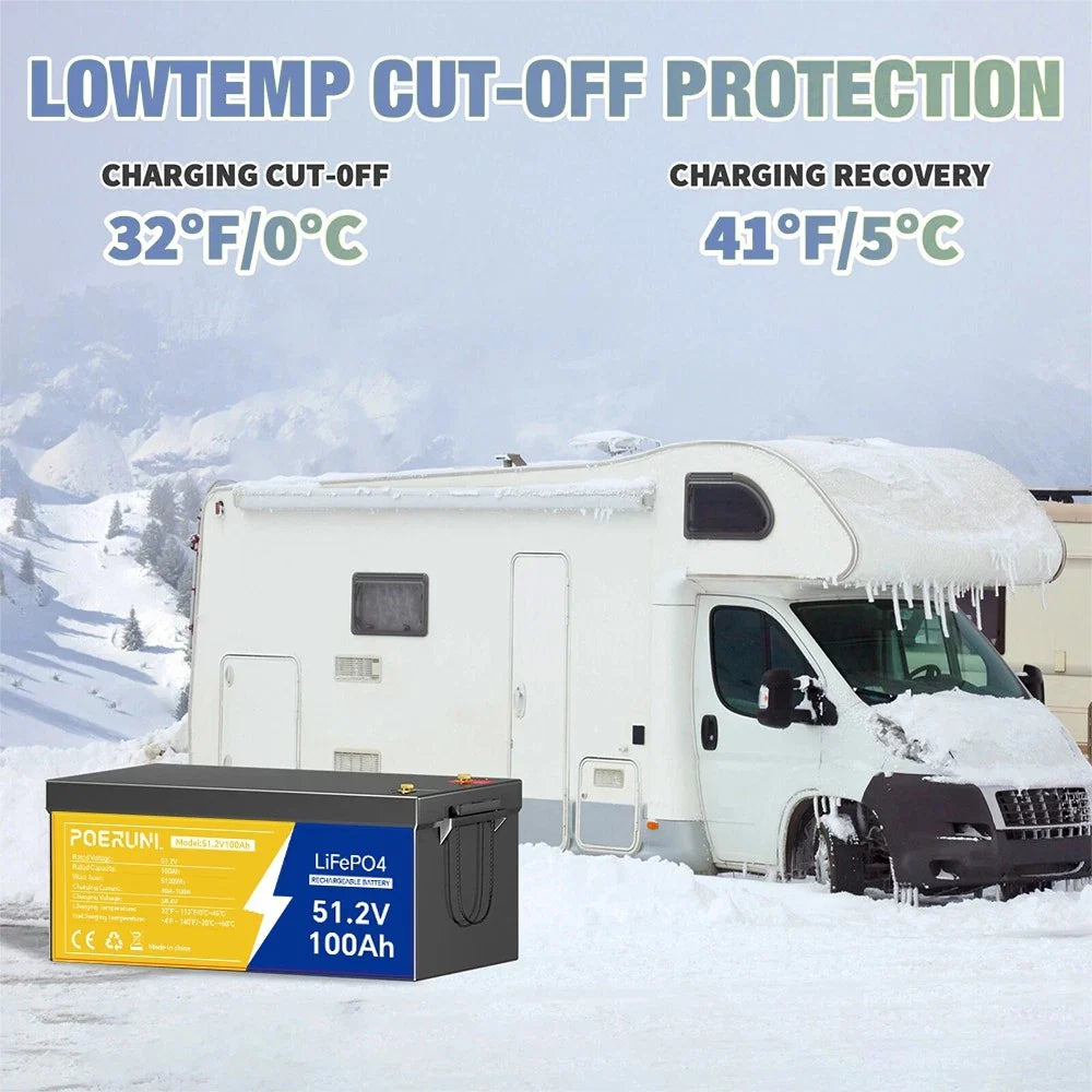 POERUNI 48V 100Ah LiFePO4 Lithium Battery BMS Deep Cycles for RV Solar Boat Golf Cart