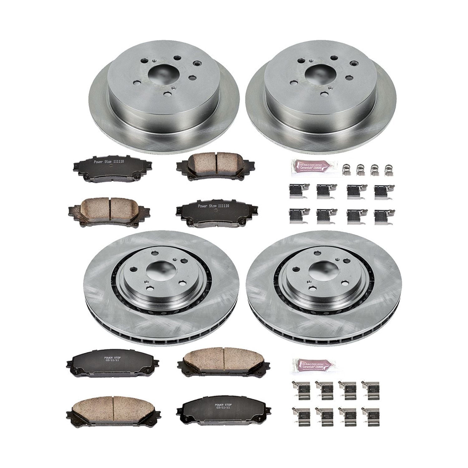 Power Stop Front and Rear Stock Replacement Brake Pad and Rotor Kit KOE5828 Fits 2019 Toyota Highlander