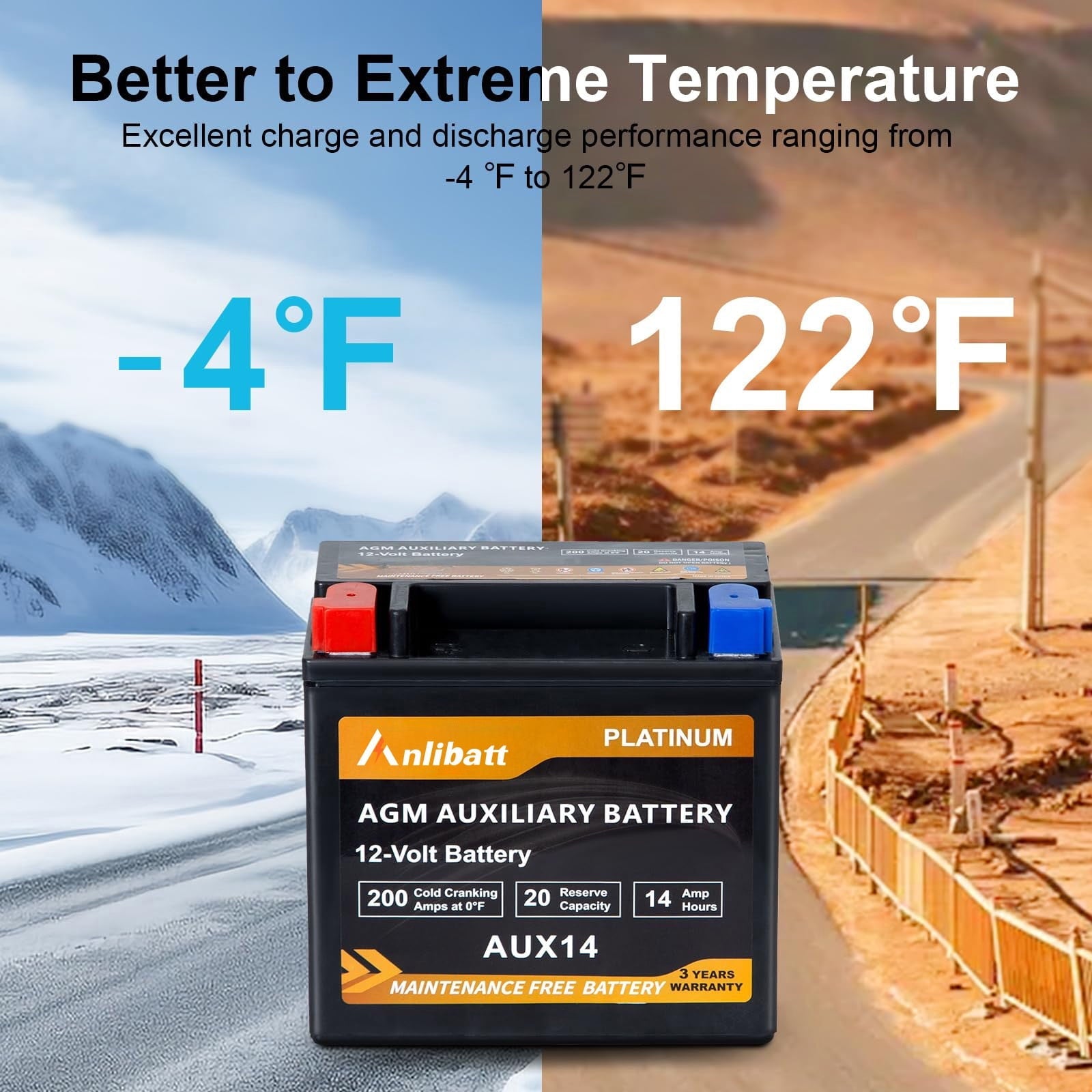 Anlibatt Car AGM Battery Group Size 48 H6 Start Stop Battery 12V 70Ah 760CCA Maintenance Free Rechargeable