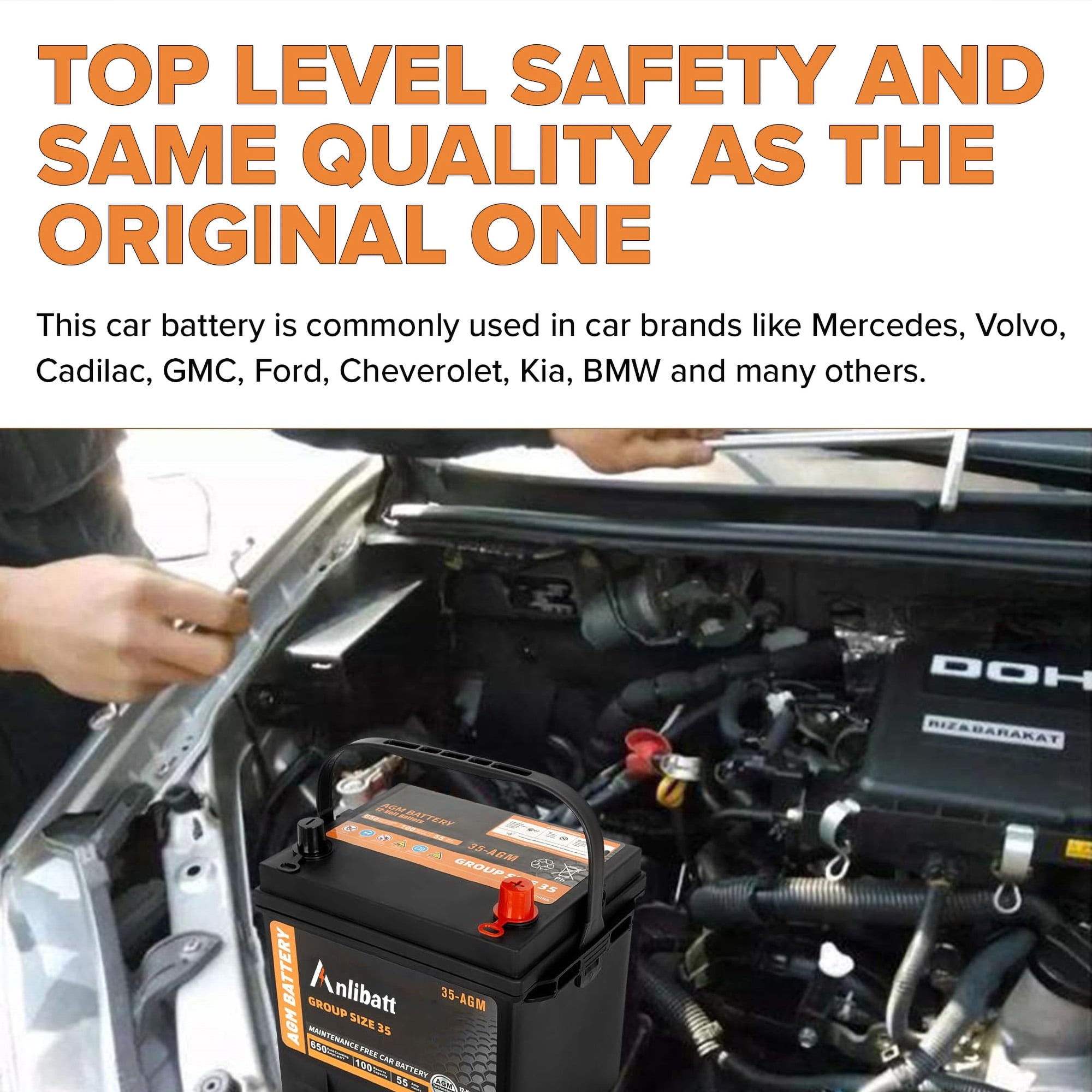 Anlibatt BCI Group 49 Battery, AGM 12 Volt Rechargeable Automotive Batteries for Car, H8 900CCA 95Ah 160RC Maintenance Free