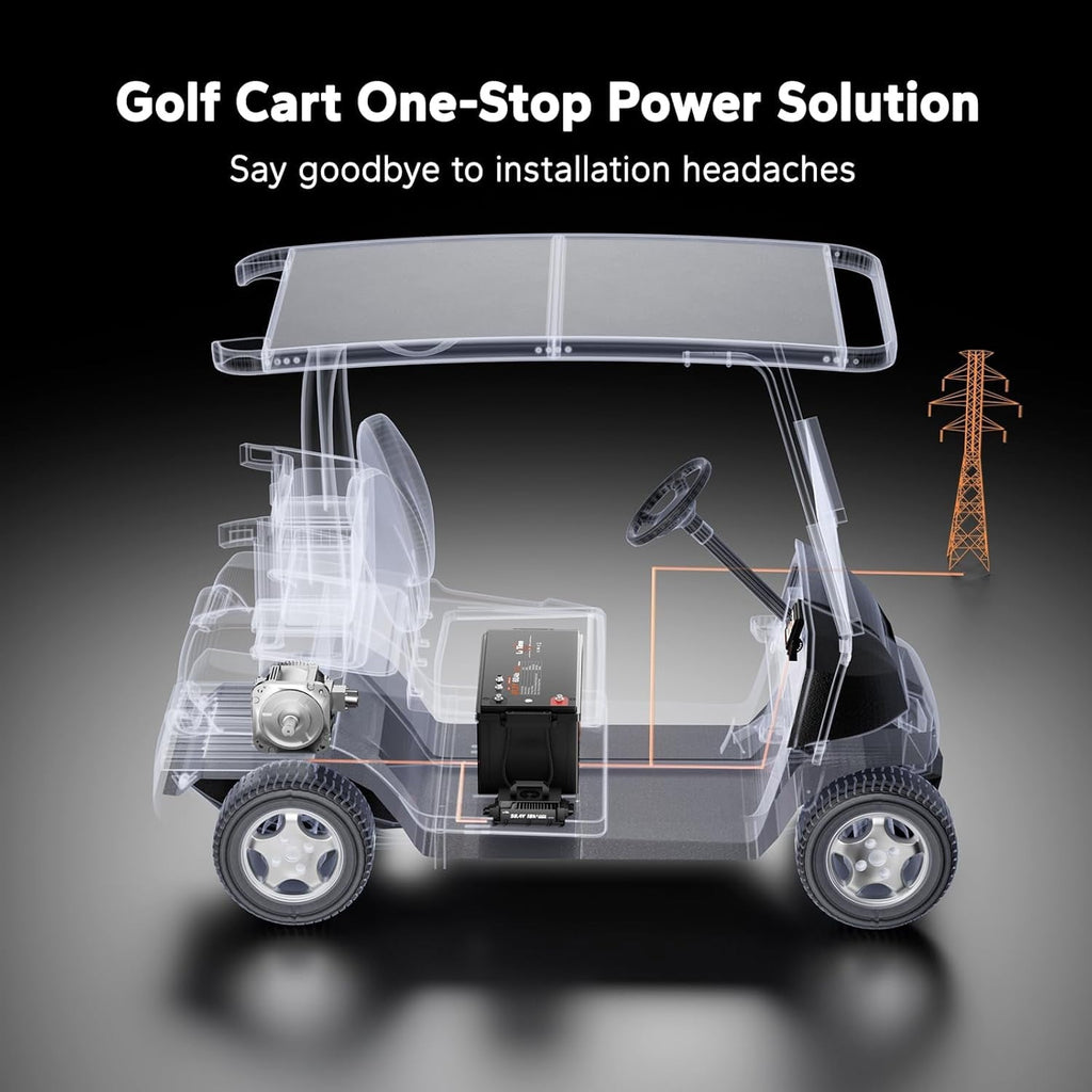 LiTime 48V 60Ah Lithium Golf Cart Battery, LiFePO4 Battery, Built-in Smart 120A BMS, Max 61.44kW Power Output, Perfect for Golf Carts like Club Car, EZGO, Yamaha