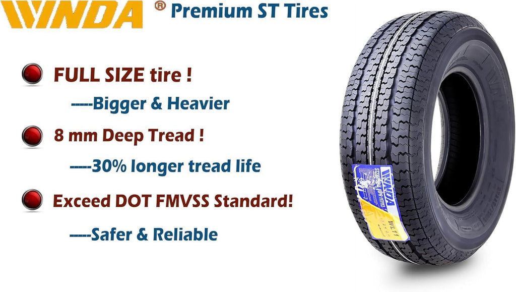 WINDA Premium Trailer Tire ST 225/75R15 Radial 10 Ply Load Range E Steel Belted, Set 4
