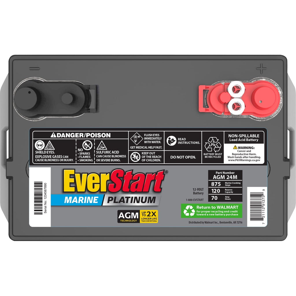 EverStart Platinum BOXED AGM Marine and RV Deep Cycle Battery Group Size 24M, 12 Volt 875 MCA