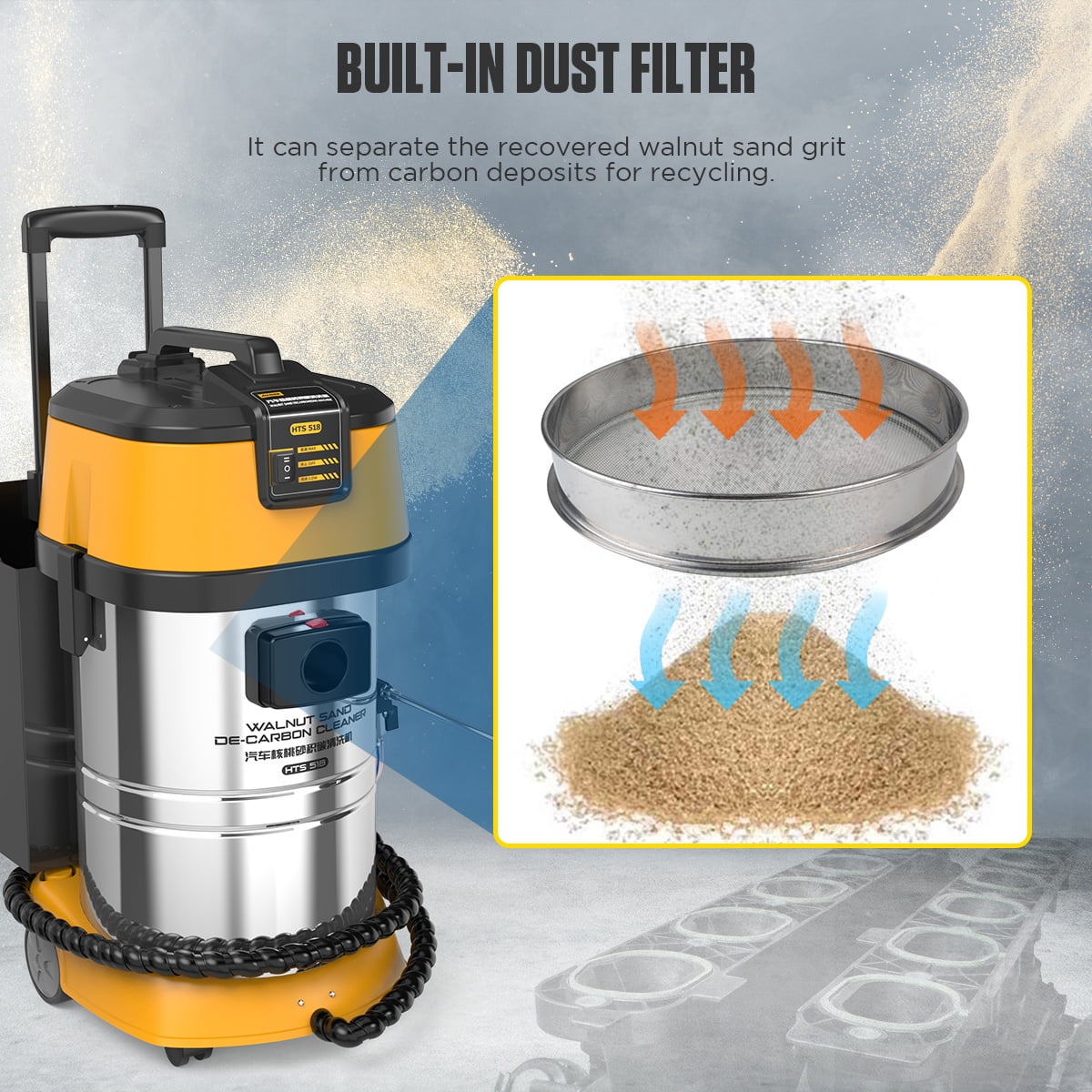 Autool HTS558 Walnut Blaster, 1200W Engine Intake Valve Carbon Cleaner, 13L Capacity with Extension Nozzle & Built-in Filter