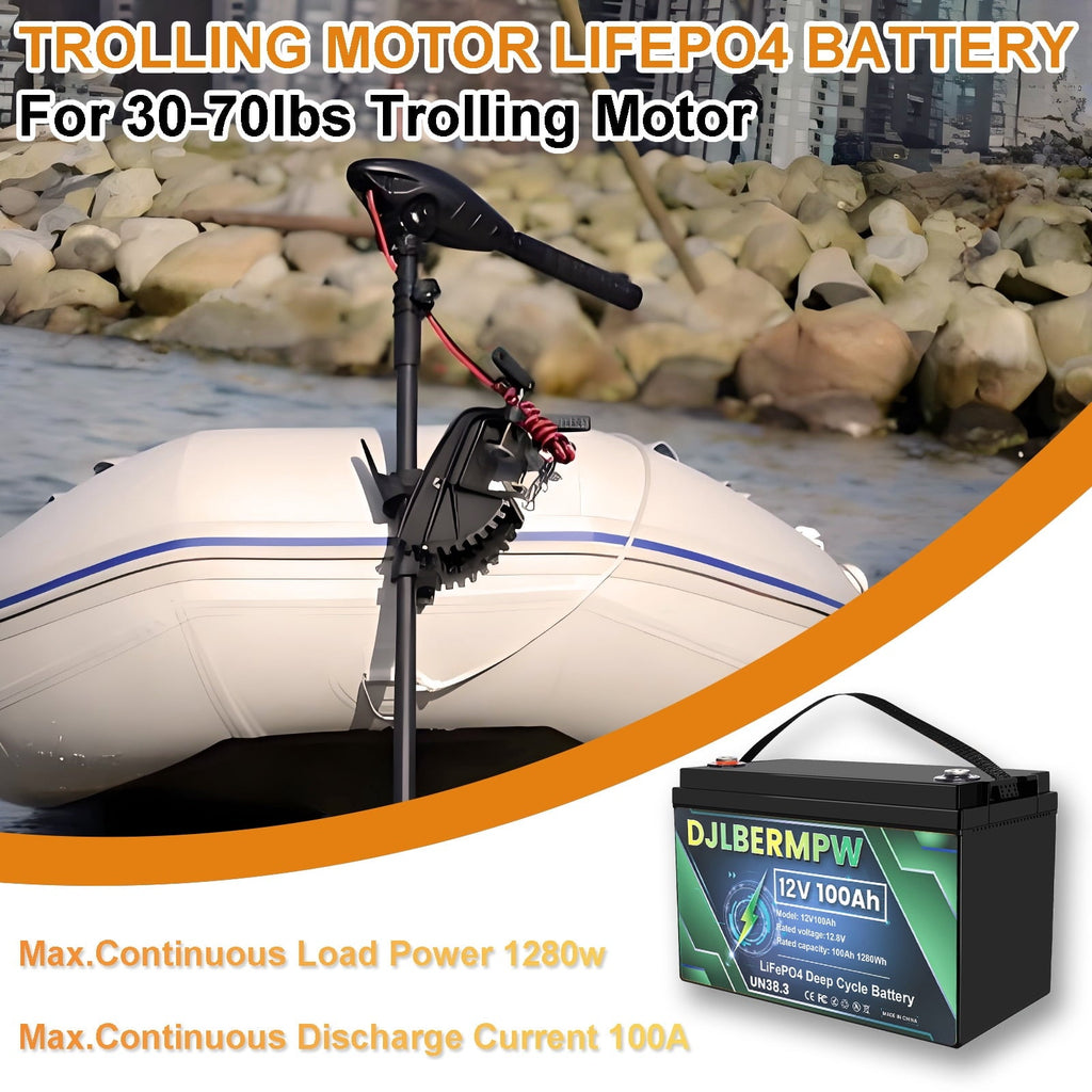 12V 100Ah Lithium Battery, 100A BMS Deep Cycle LiFePO4 Battery for Marine, RV, Solar System, Trolling Motor, Boat