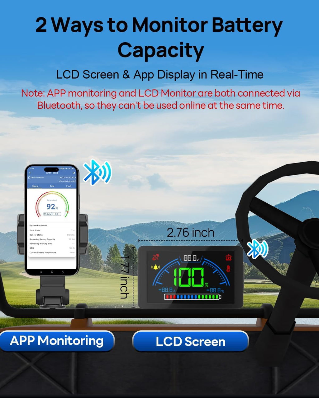 DC HOUSE Upgraded 36V 100Ah Lithium Golf Cart Battery w/Switch, Lifepo4 Battery with 36V 25A Charger, Bluetooth & LCD Monitor, 200A BMS, Peak Current 670A,for Trolling Motors,Marine
