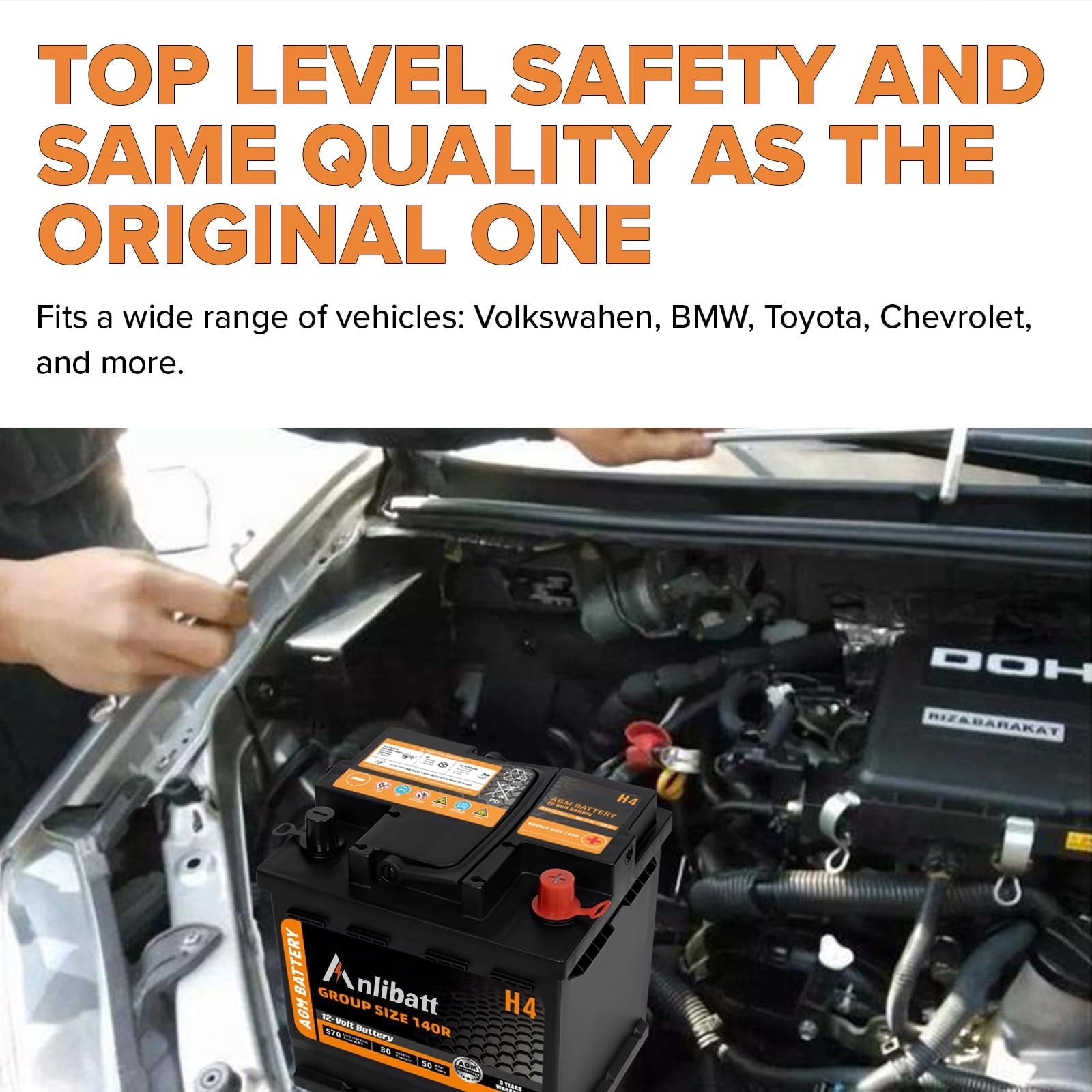 Anlibatt BCI Group 49 Battery, AGM 12 Volt Rechargeable Automotive Batteries for Car, H8 900CCA 95Ah 160RC Maintenance Free