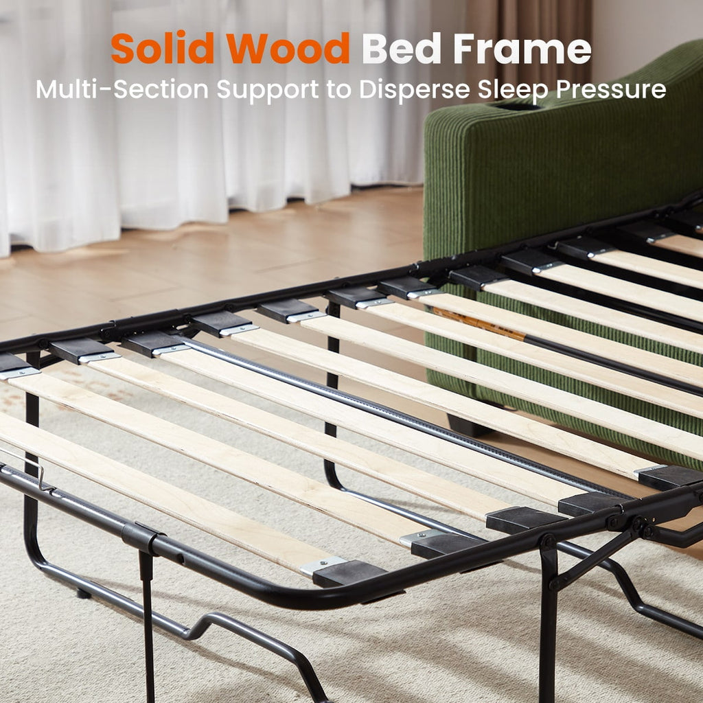 CHIC HOUSE Pull Out Sofa Bed Couch Queen Size with Mattress USB, Convertible Sleeper Sofa Loveseat for Small Spaces RV, Corduroy Pull Out Couch Bed for Living Room with Cup Holders LED Lights, Beige