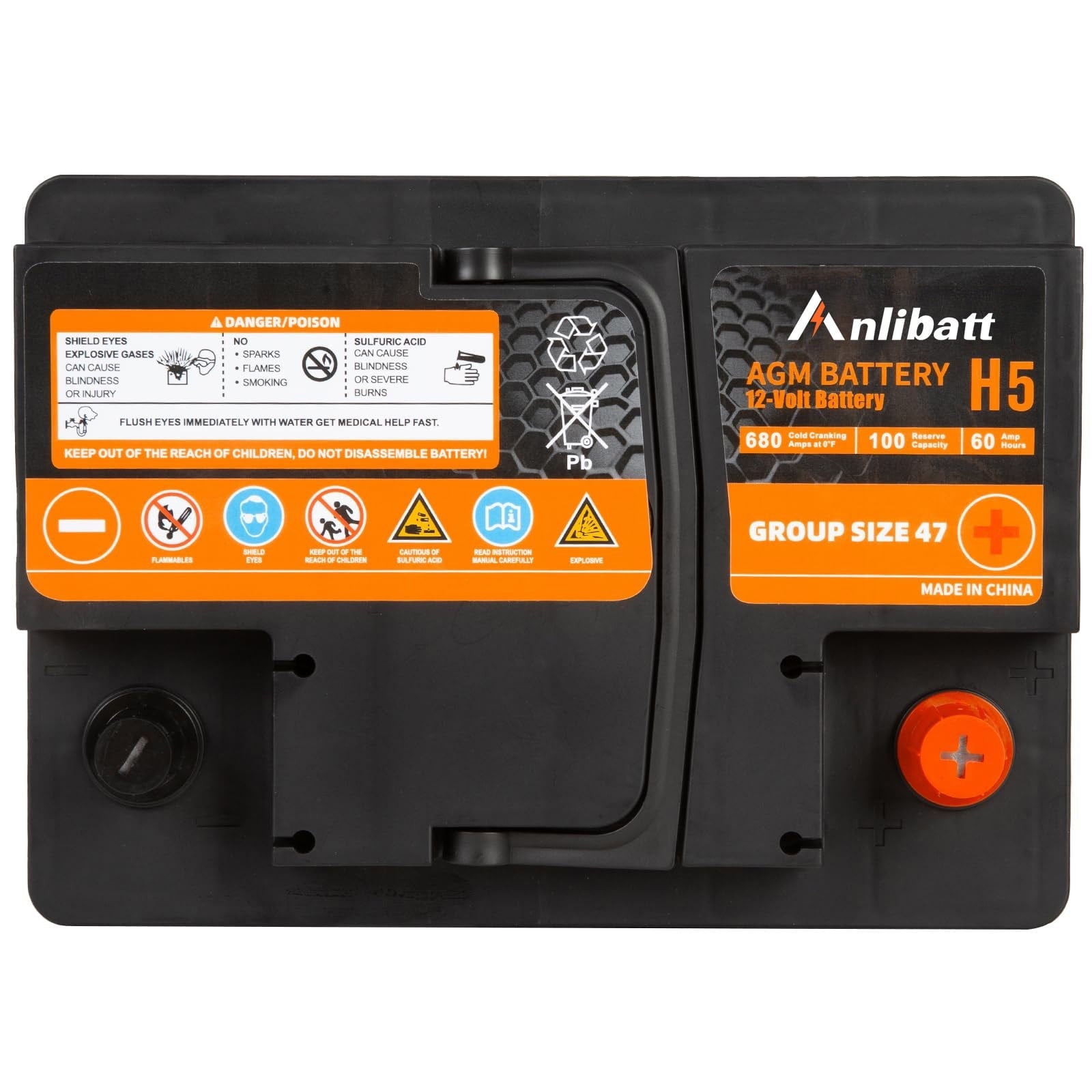 Anlibatt BCI Group 49 Battery, AGM 12 Volt Rechargeable Automotive Batteries for Car, H8 900CCA 95Ah 160RC Maintenance Free