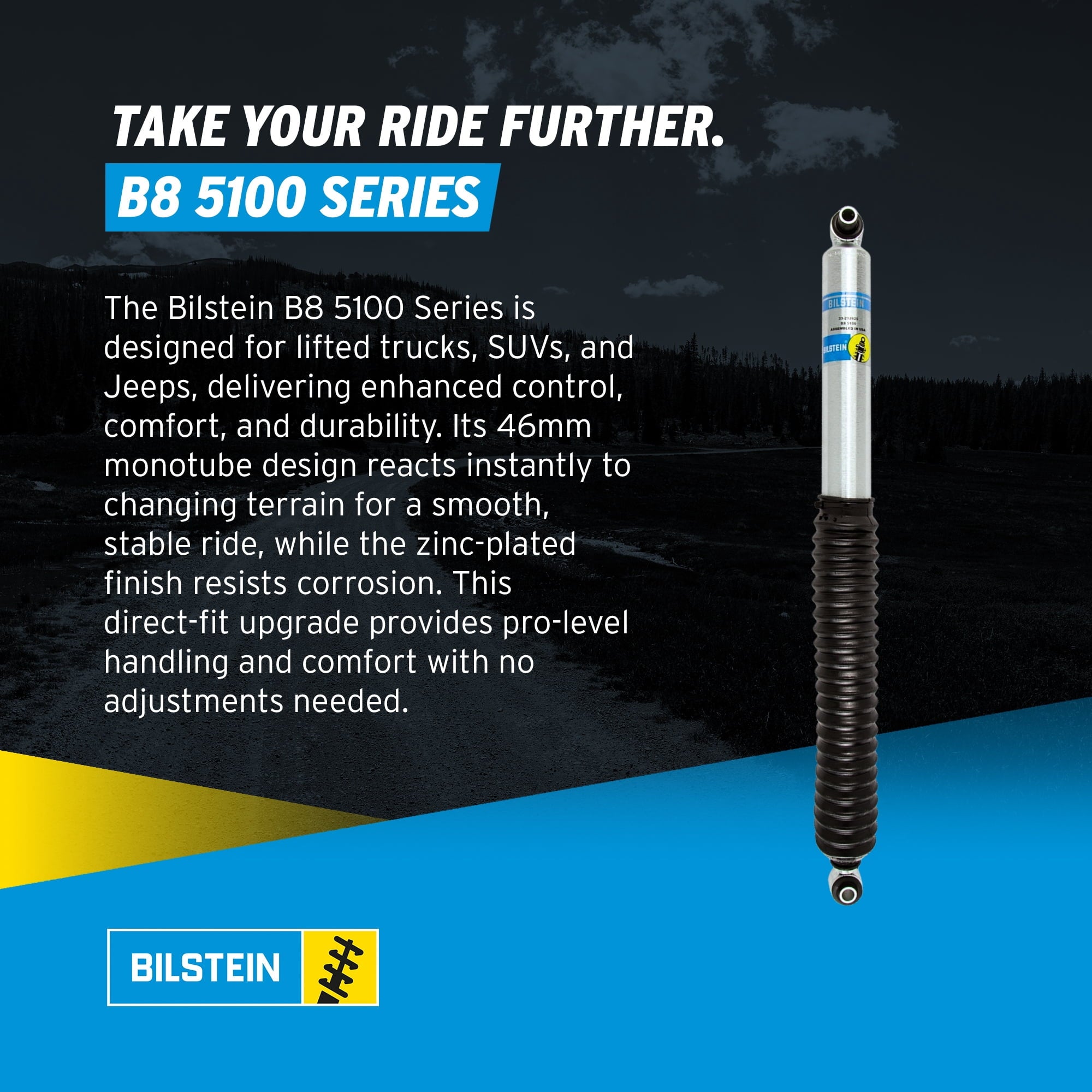 Bilstein Set of Front and Rear B8 5100 Series Shocks with Steering Stabilizer Compatible with 2020-2025 Wrangler with 2-3 Rear Lift