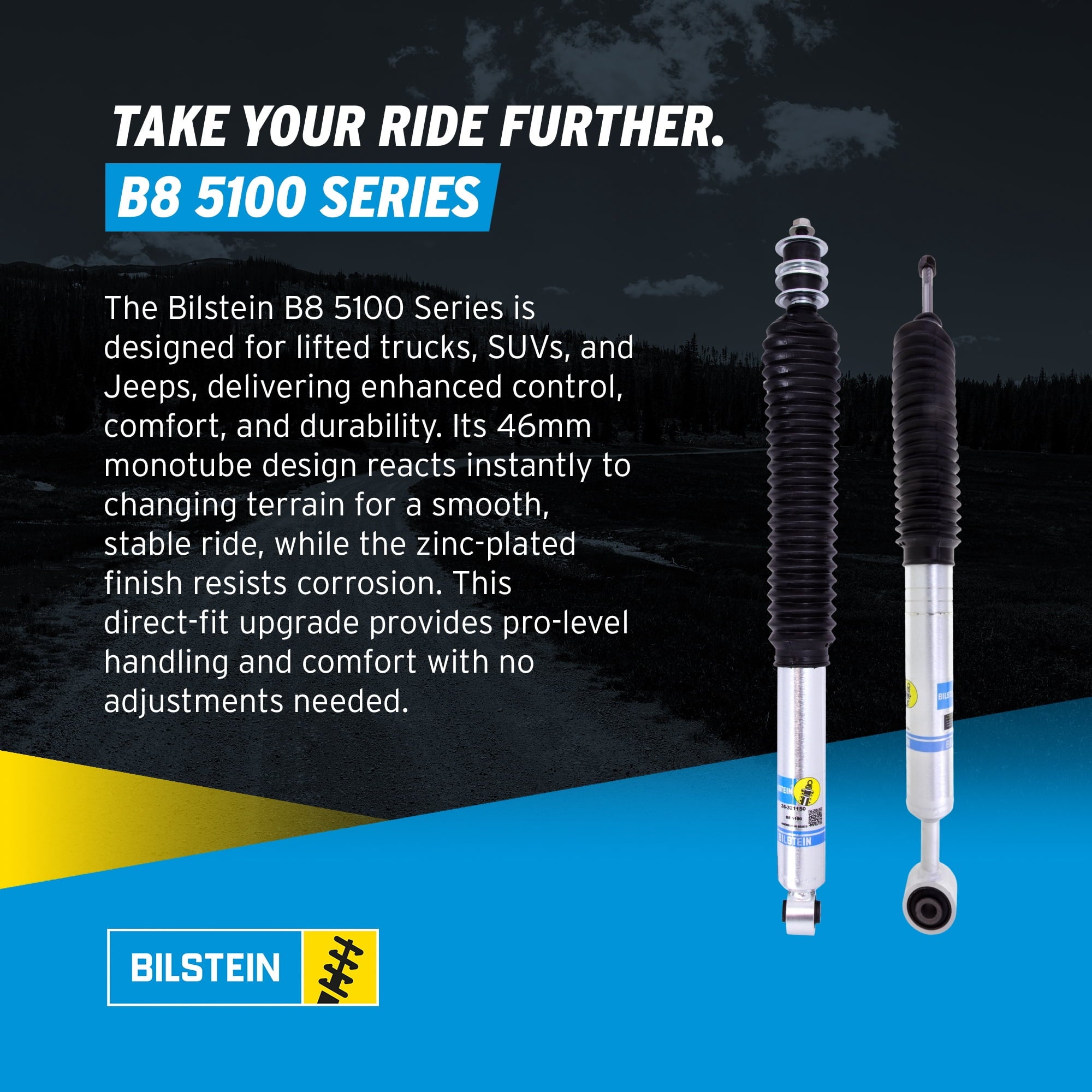 Bilstein Set of Front and Rear B8 5100 Series Shocks Compatible with 2007-2021 Tundra with 0-1 Rear Lift | Provides 0.875-2.3 Front Lift