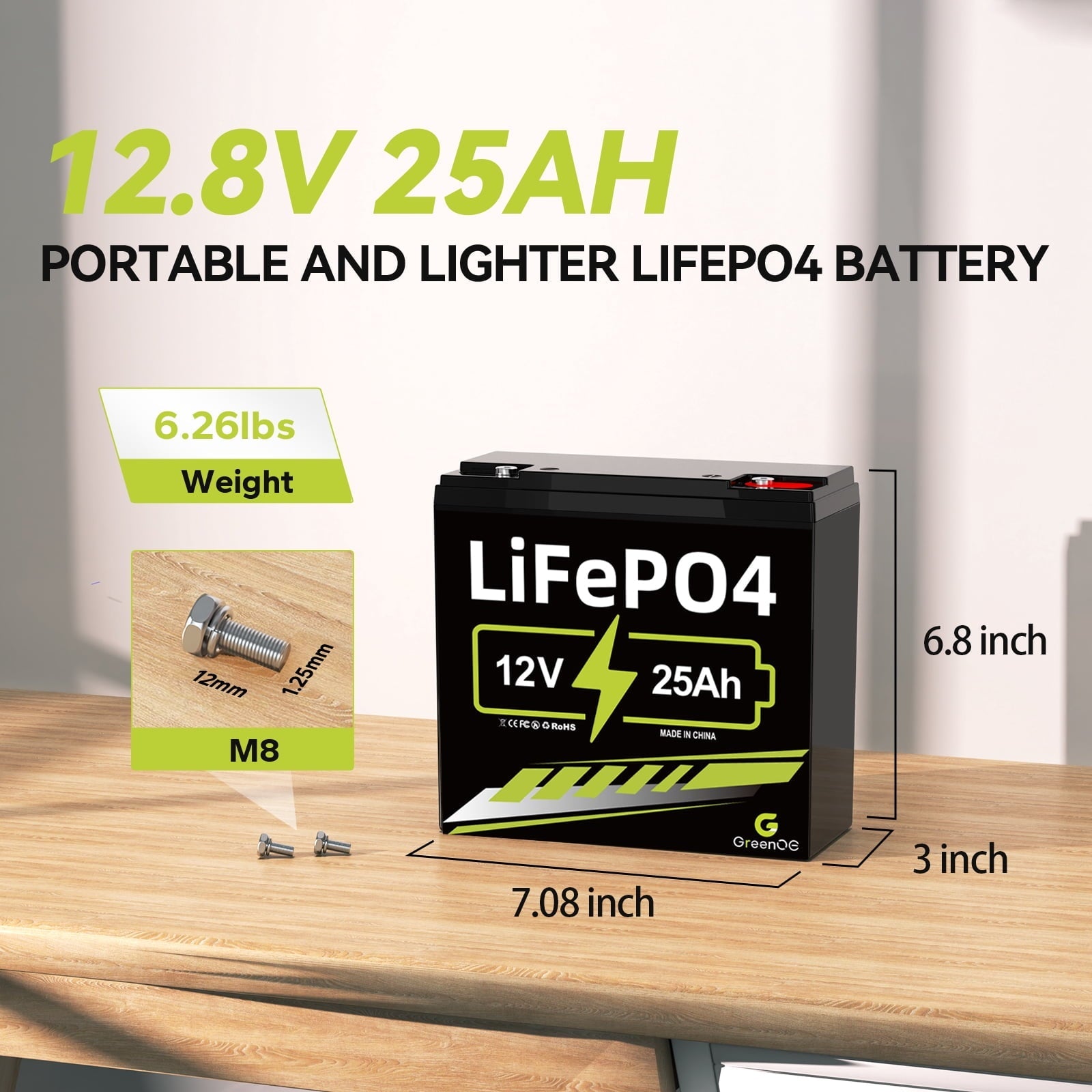 ‎GreenOE 12V 100Ah LiFePO4 Battery Group 31 with Built-in 100A BMS, 15000 Deep Cycles Rechargeable Lithium Battery Prefect for Solar System, Rvs, Marine, Vans, Trailer,Trolling Motor, Backup, 1 Pack