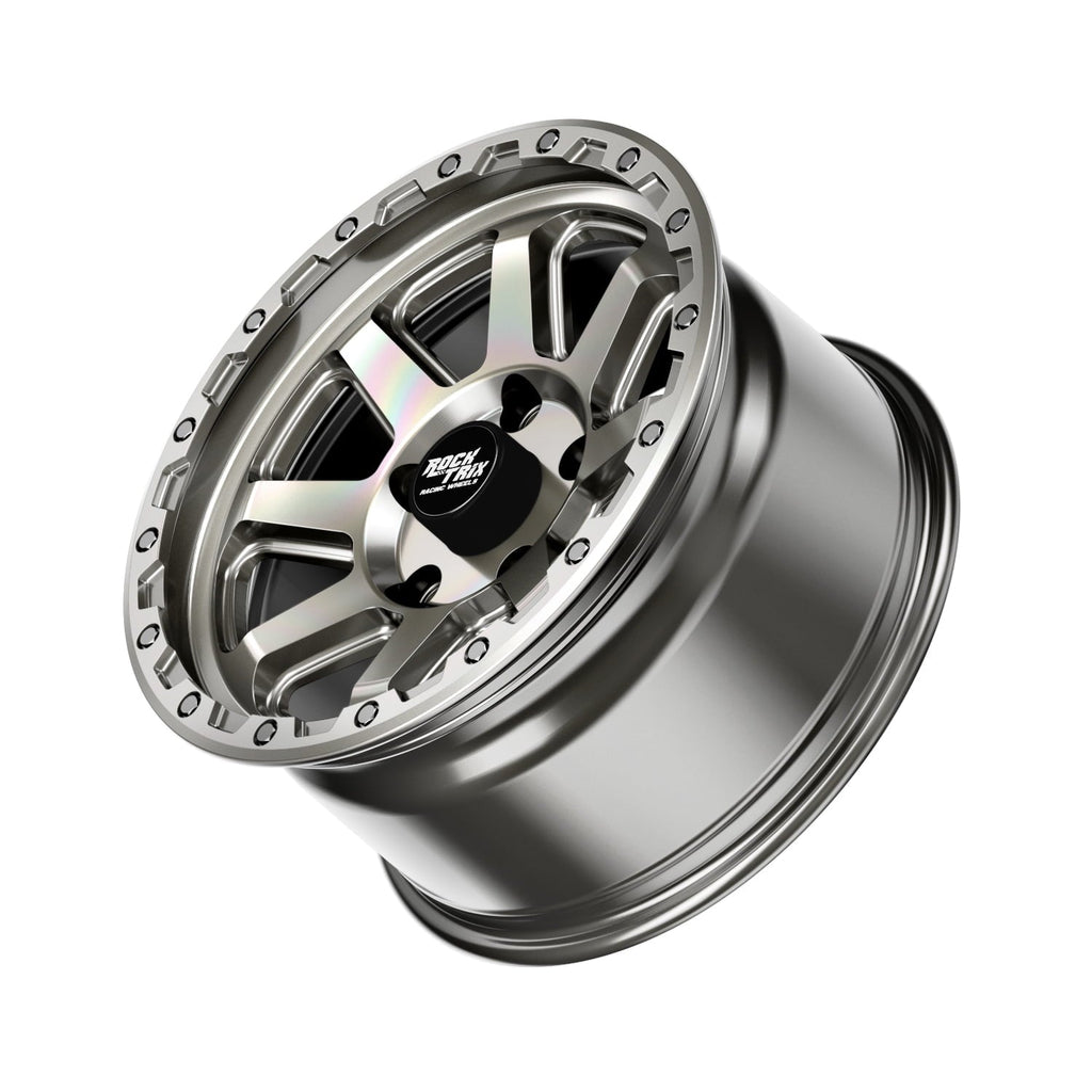 RockTrix RT116 17 inch Wheel Compatible with Jeep Wrangler JK JL 17x9 5x5 Wheels (-12mm Offset, 4.5in Backspace) 5x5 PCD, 71.5mm Bore, Gunmetal Gray Wheels, Also fits Gladiator JT Rims