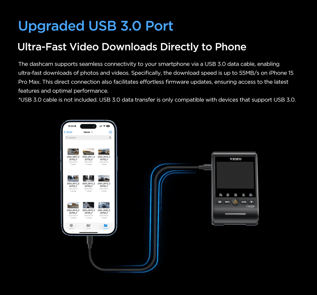 VIOFO A329 2CH First 4K 60FPS Front and 2K Rear Wi-Fi 6 Dash Cam HDR with Sony STARVIS 2 Sensors Support SSD Storage