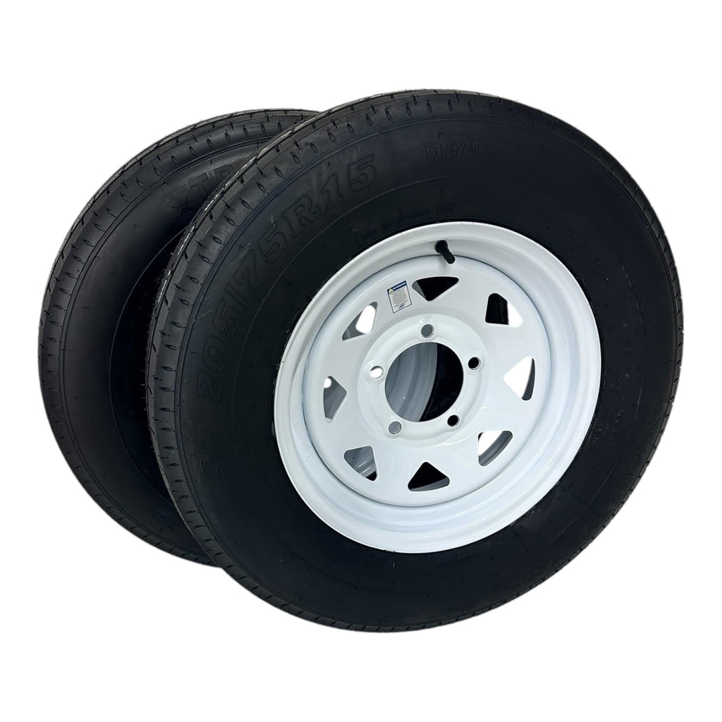 2-Pack Trailer Tire on Rim ST205/75R15 TrailQuest LRC 6 Ply Radial 5 Lug White Spoke Wheel with 5X5.5 Bolt Pattern