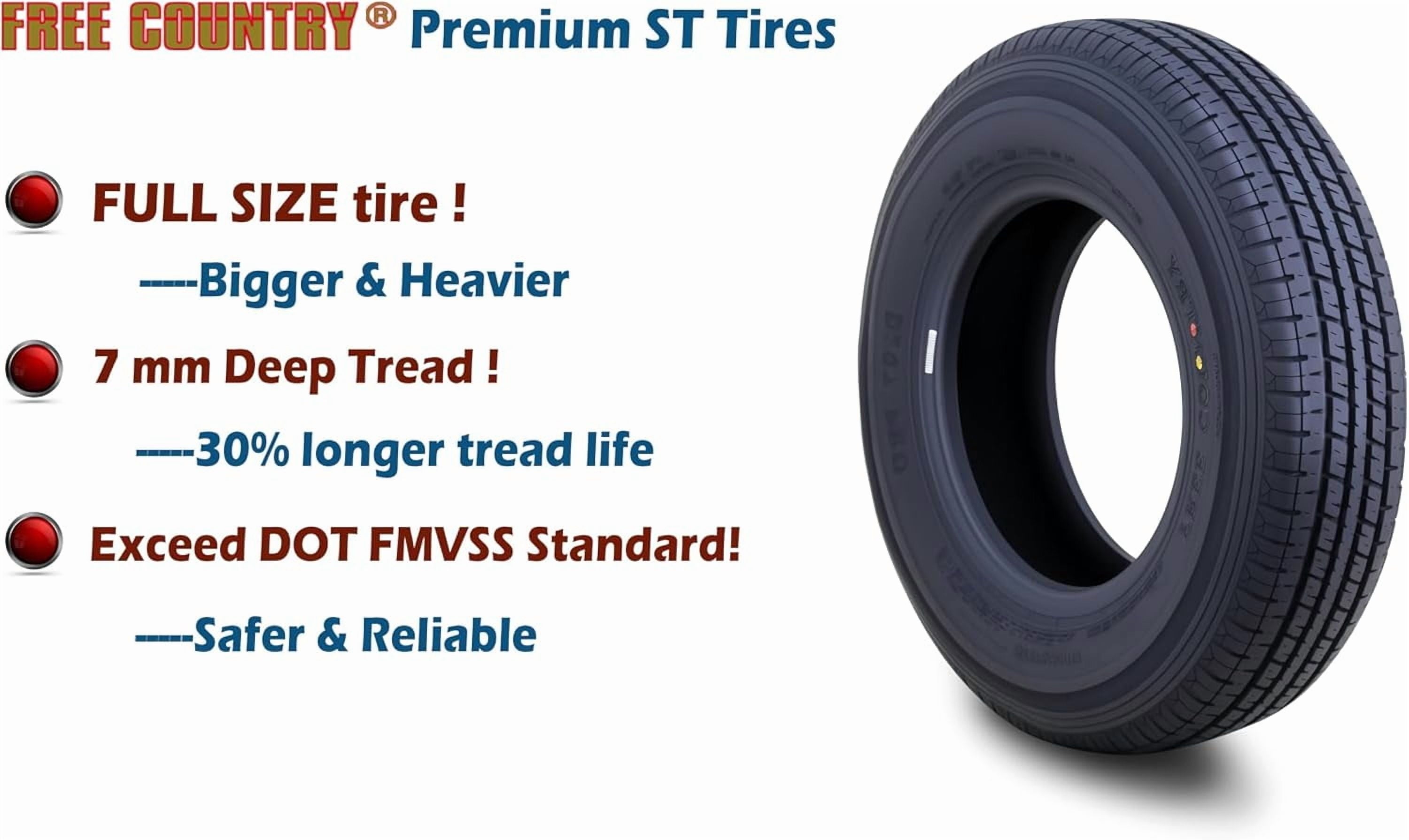 Free Country ST 205/75R15 8 Ply /Load Range D w/Scuff Guard Trailer Tires, Set of 4