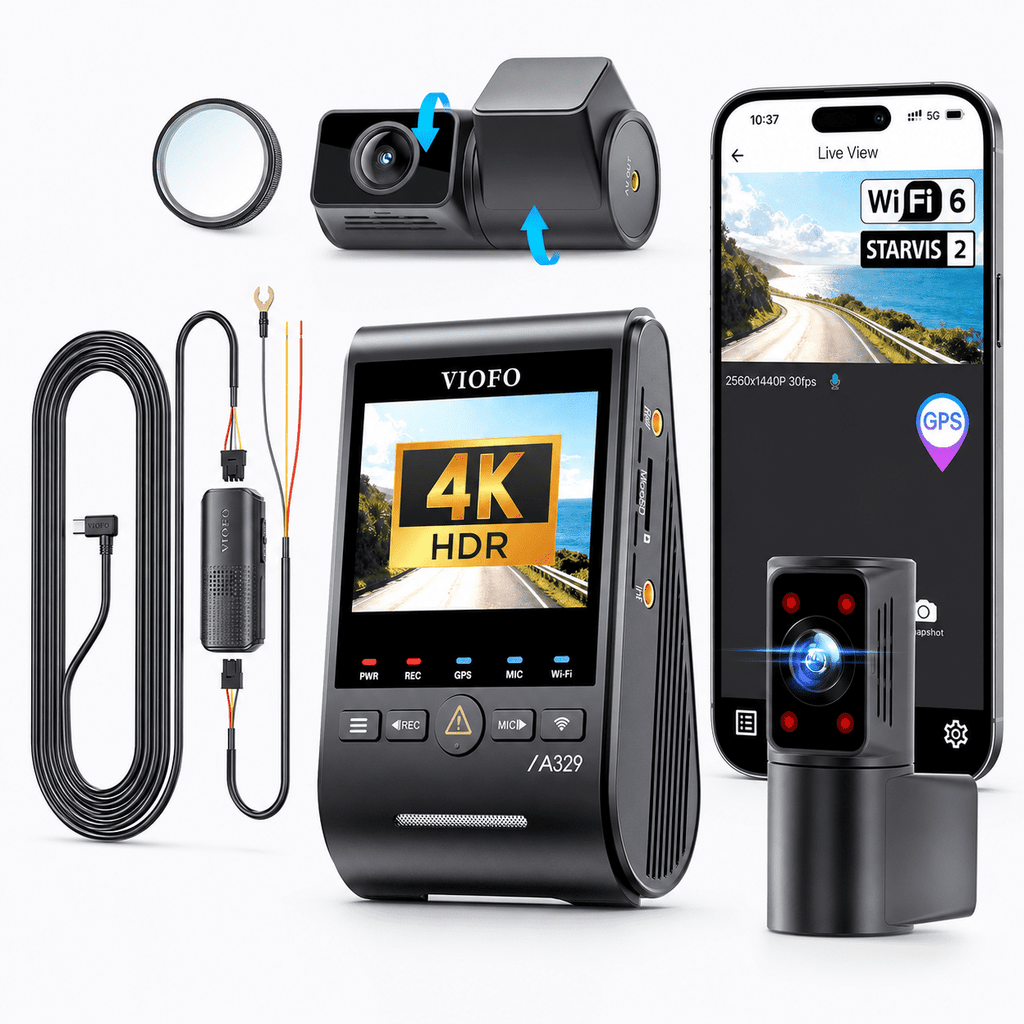 Bundle: VIOFO A329S 4K 3 Channel + HK4 Hardwire Kit with 8pcs Fuse Tap 4K Front + 2K Cabin Fisheye (210°) + 2K Rear, Power Saving Parking Mode,  STARVIS 2 Sensors, up to 4TB SSD Storage
