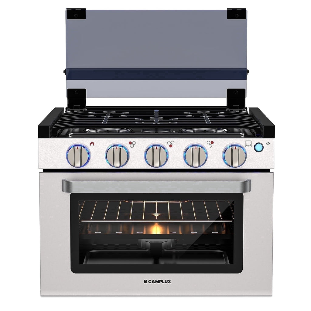 CAMPLUX Classic 17 In RV Propane Gas Range Oven with 3 Burners Cooktop, Stove Oven Combo, Stainless Steel