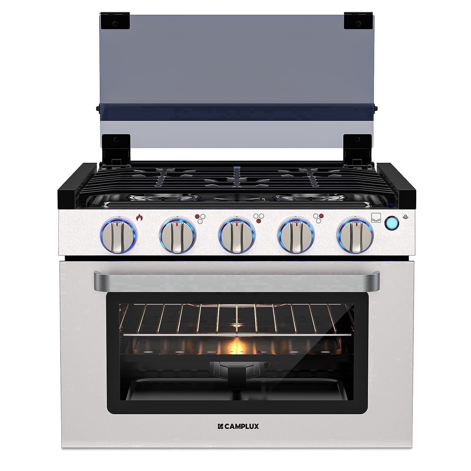 CAMPLUX Classic 17 In RV Propane Gas Range Oven with 3 Burners Cooktop, Stove Oven Combo, Stainless Steel