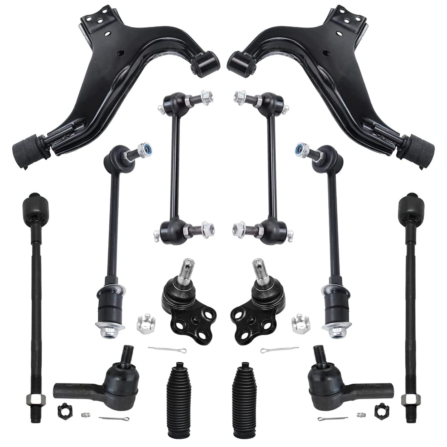 Detroit Axle - 14pc Front Lower Control Arms Ball joints Tierods Sway Bars Replacement for Nissan Pathfinder Infiniti QX4 Fits select: 2003-2004 NISSAN PATHFINDER LE/SE
