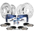 Detroit Axle - Brake Kit for 2011-2019 Ford Explorer Taurus, 2012-2019 Flex, 2011-2012 Lincoln MKS, Drilled Slotted Disc Brake Rotors Ceramic Brake Pads: 12.80 Front and 12.99 Rear Rotor