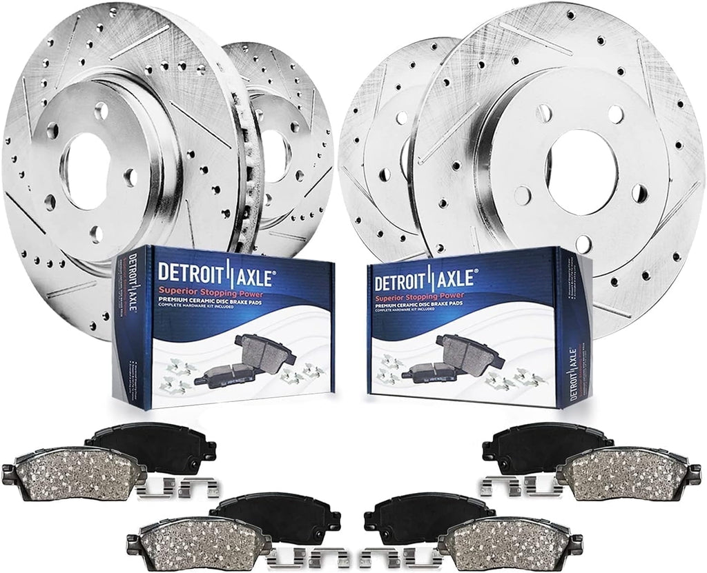 Detroit Axle - Brake Kit for 2016-2018 Lincoln MKX 2021-2023 Nautilus, Drilled Brake Rotors Brake Pads: 13.58 Front and 12.44 Solid Rear Rotor