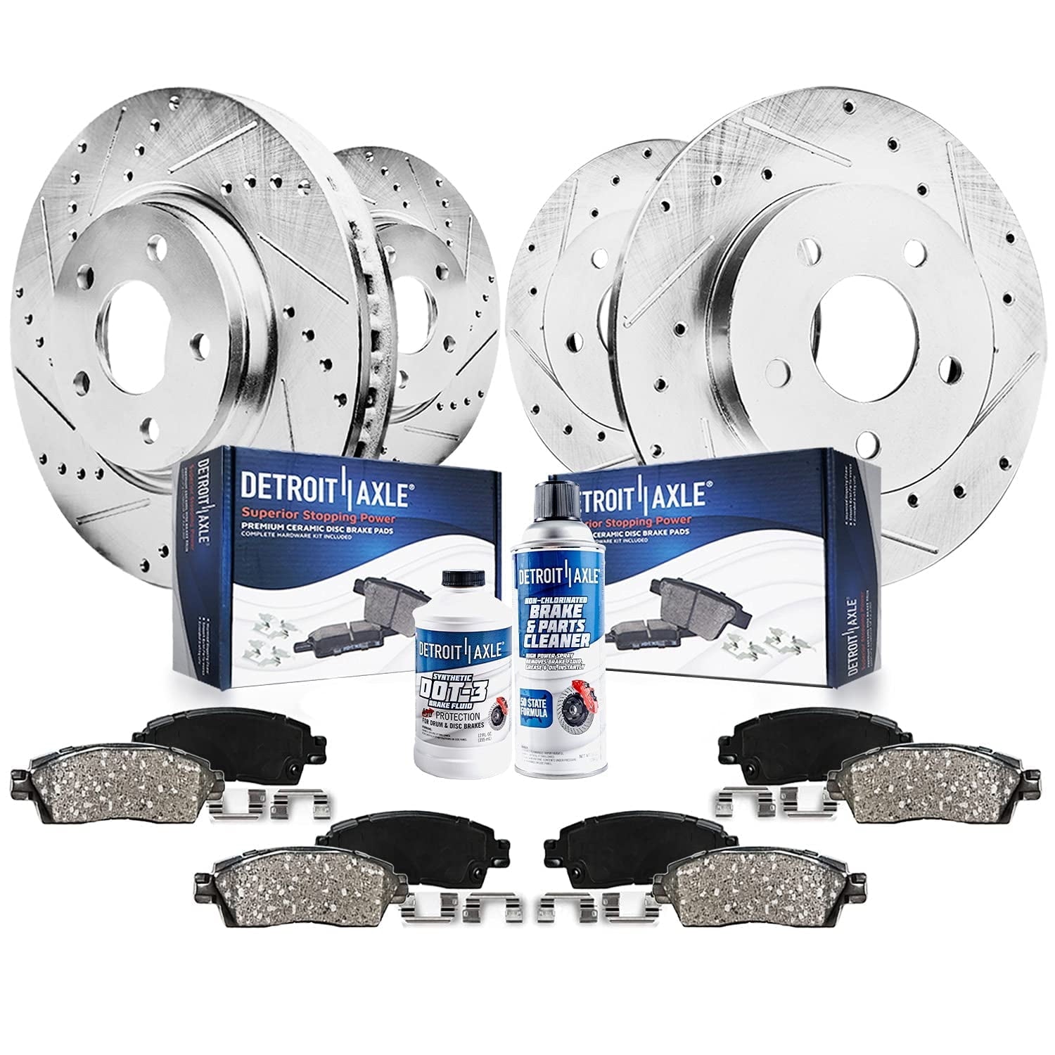 Detroit Axle - Brake Kit for 2012-2017 Toyota Camry 2013-2018 Avalon Lexus ES350 ES300h Drilled & Slotted Brakes Rotors Ceramic Brake Pads Front and Rear Replacement