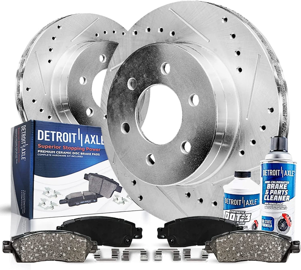 Detroit Axle - Front Brake Kit for 2000 2001 2002 Dodge Durango Dakota Replacement Drilled & Slotted Disc Brake Rotors and Ceramic Brakes Pads