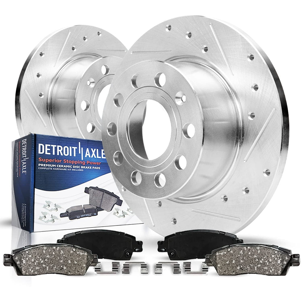Detroit Axle - REAR Brake Kit for 2005-2010 VW Jetta 06-09 Rabbit Drilled & Slotted Brake Rotors Ceramic Brakes Pads Replacement: 10.24 Rotor
