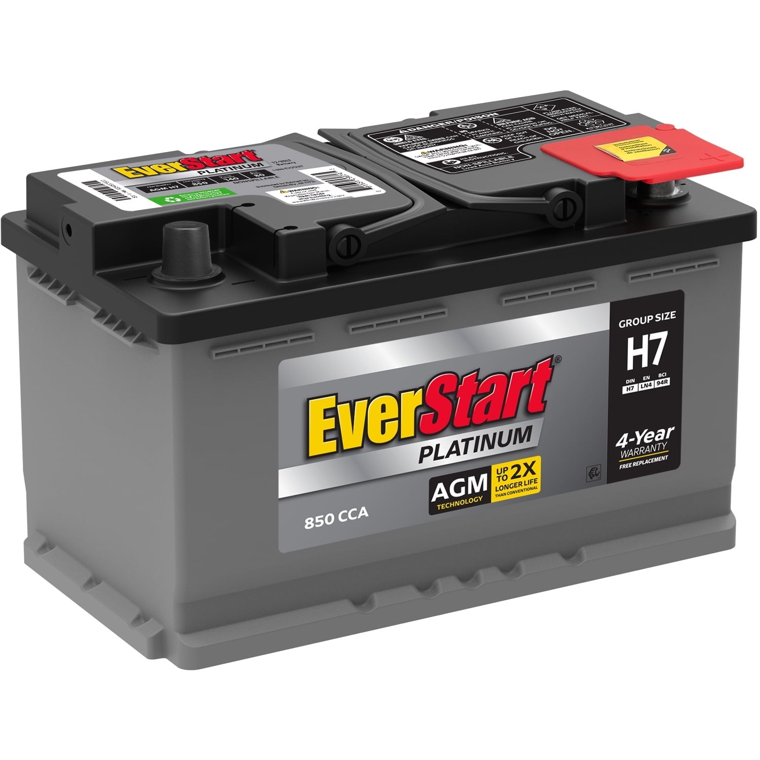 EverStart Platinum AGM Automotive Battery, Group Size H7 / LN4 / 94R, 12 Volt, Minimum 800 CCA
