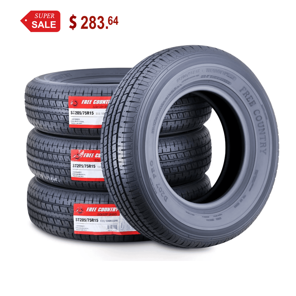 Free Country Heavy Duty ST205/75R15 10PR Load Range E Steel Belted Radial w/Scuff Guard Trailer Tire, Set of 4