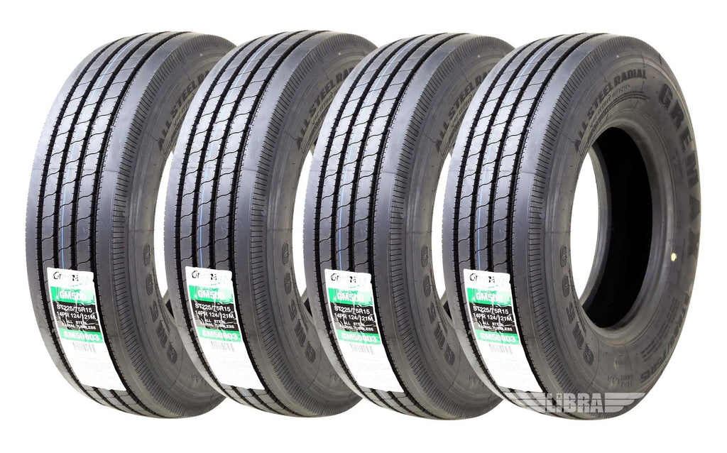 Gremax Heavy Duty All Steel ST 225/75R15 14 Ply 123/1192M 11150 Trailer Tires, Set of 4