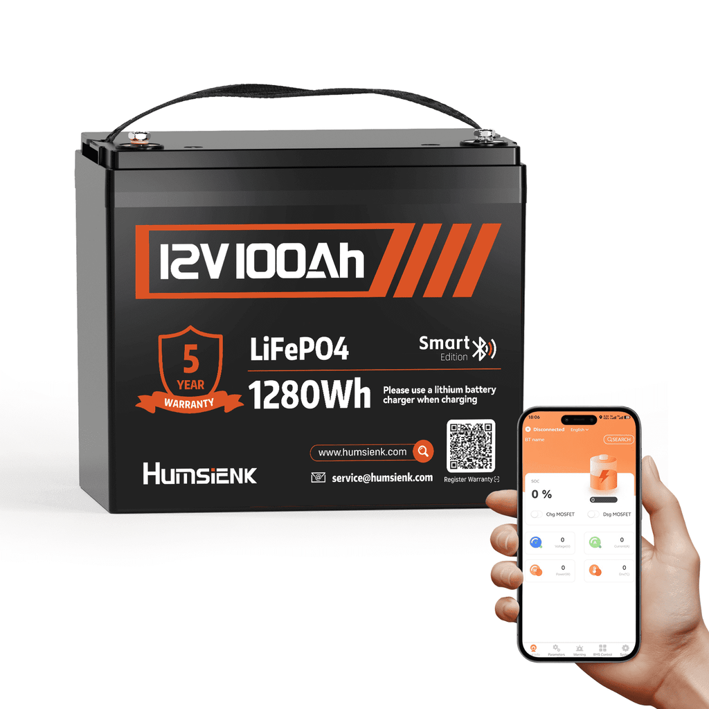 HumsiENK 12V 100Ah LiFePO4 Group 24 Battery with Bluetooth | 100A BMS & Low-Temp Cutoff for Trolling Motor, RV & Marine Use