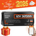 HumsiENK Bluetooth 12V 320Ah Lithium Battery, 300Ah(320Ah) LiFePO4 Battery for RV, Solar Power Storage, Off-Grid, 250A BMS, 4096Wh, 15000+Cycles LiFePO4 Lithium Battery, IP65 & Low Temp Protection