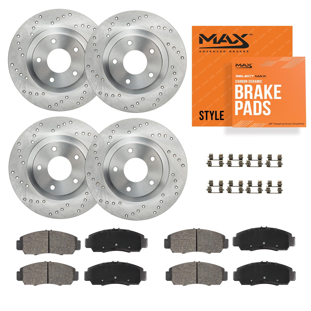 Max Advanced Brakes - Brake Kit for 2017 2018 2019 2020 Acura MDX w/ 3.5 V6 Engine Front and Rear Replacement Cross Drilled Disc Brake Rotors and Ceramic Brake Pads
