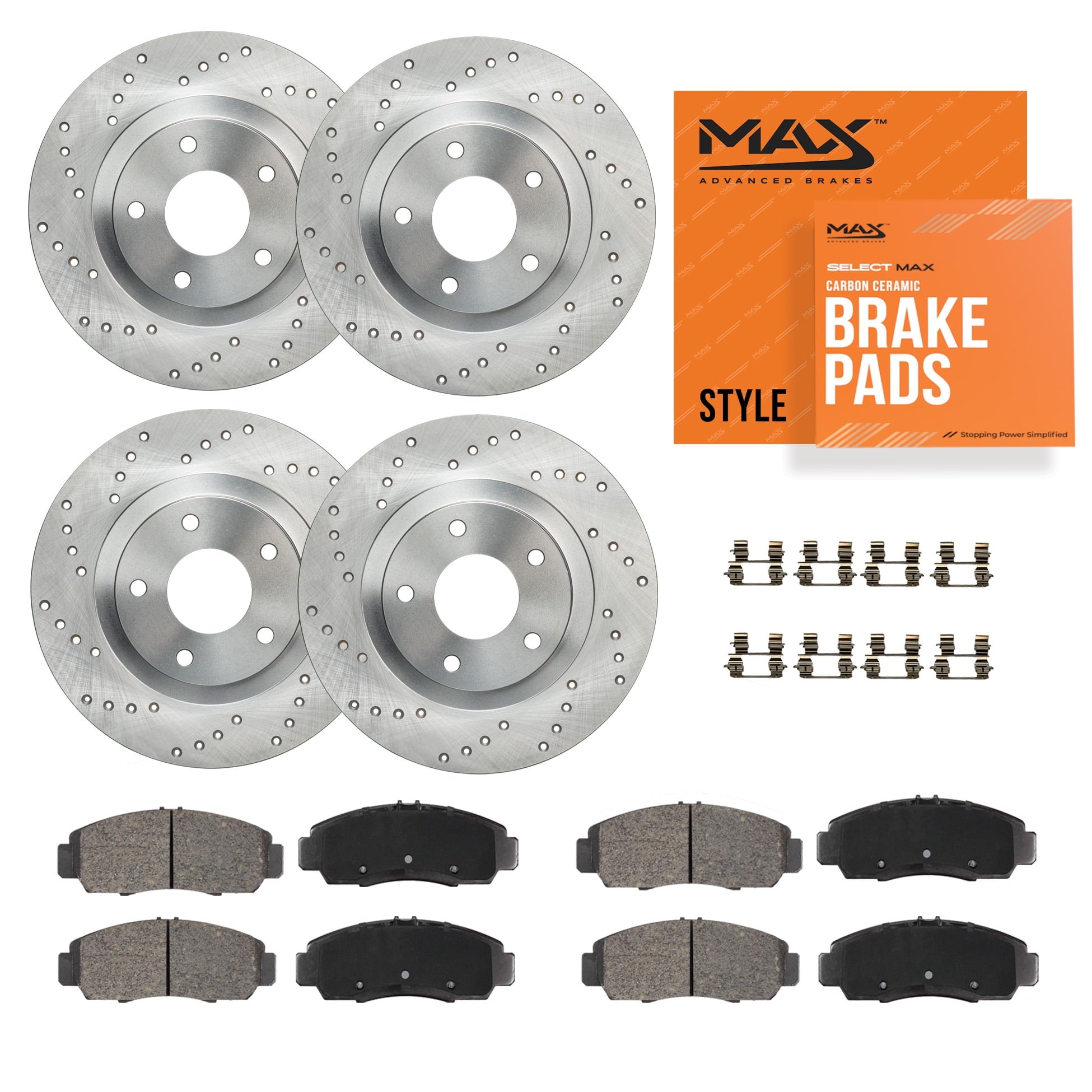 Max Advanced Brakes - Brake Kit for 2017 2018 2019 2020 Acura MDX w/ 3.5 V6 Engine Front and Rear Replacement Cross Drilled Disc Brake Rotors and Ceramic Brake Pads