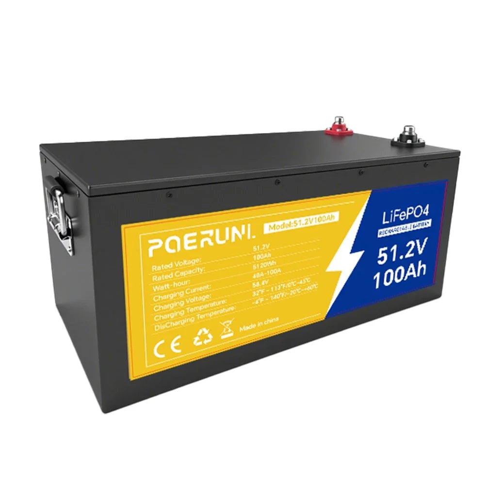 POERUNI 48V 100Ah LiFePO4 Lithium Battery BMS Deep Cycles for RV Solar Boat Golf Cart