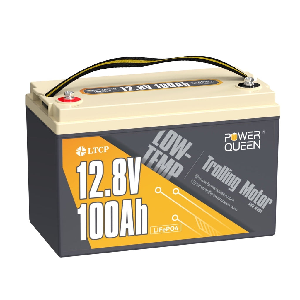 Power Queen LiFePO4 12V (12.8V) 100Ah Lithium Battery Group Size 31,Low Temp cut-off for 30-70lb Trolling Motor RV Marine Solar