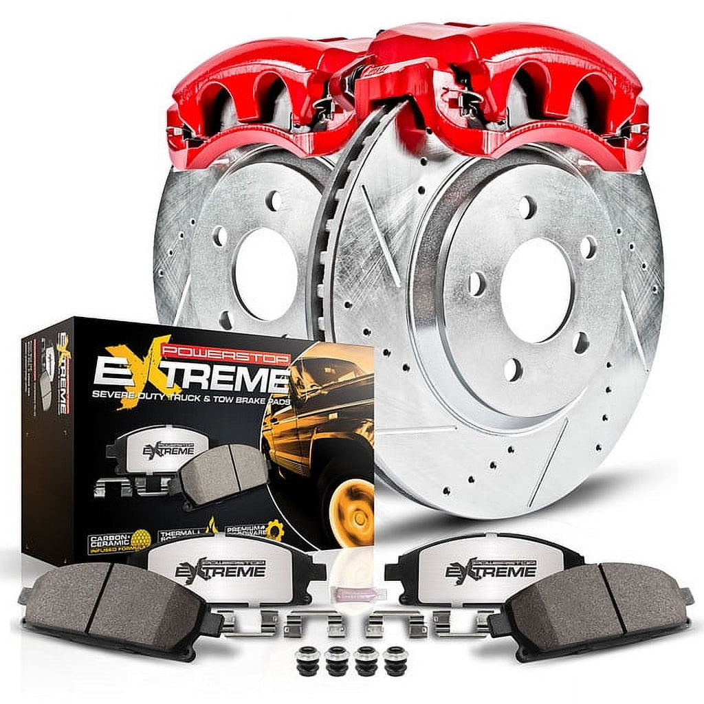 PowerStop Front Z36 Truck & Tow Brake Pad and Rotor Kit with Red Powder Coated Calipers Fits: JEEP Select Models KC7412-36