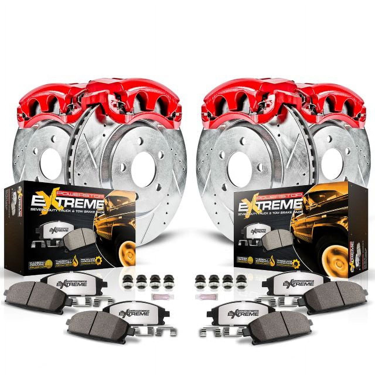 PowerStop Front and Rear Z36 Truck & Tow Brake Pad and Rotor Kit with Red Powder Coated Calipers Fits: FORD Select Models KC1906A-36