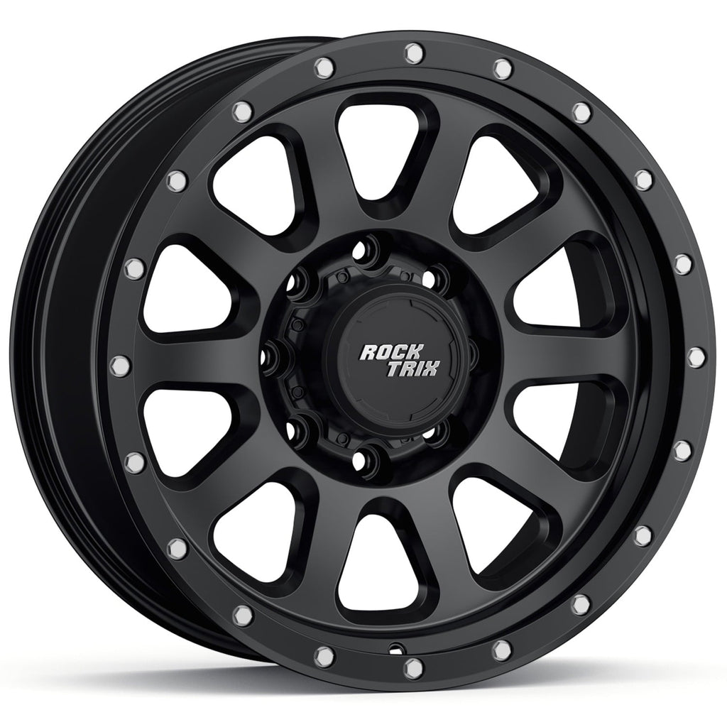 RockTrix RT111 18 inch Wheel 8x170 Compatible with Ford 1999+ F250 F350, 18x9 (-12 Offset, 4.5 Backspace), Black, Also fits 2000-2005 Excursion F-250 F-350 Super Duty