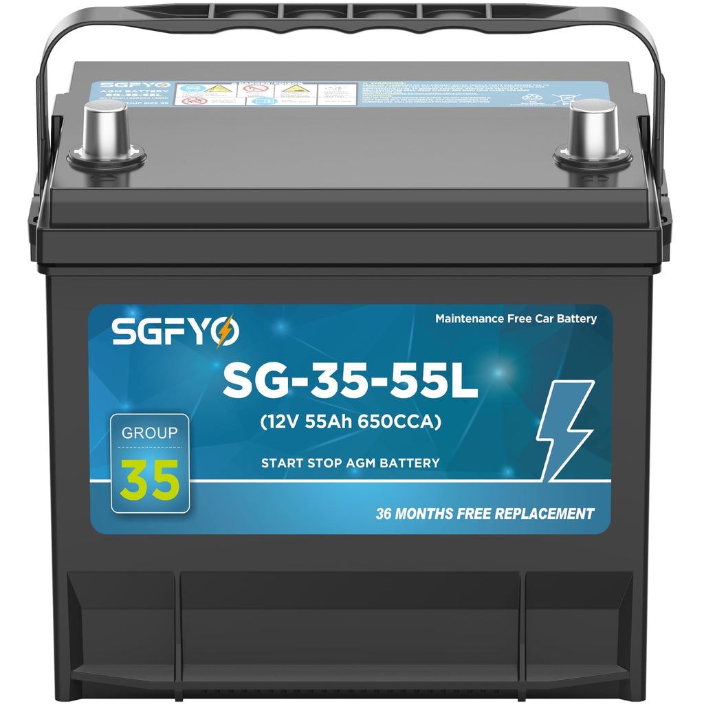 SGFYO Group Size 35 Car Battery,12V 55Ah 650CCA 88RC,AGM Maintenance Free Start Stop Automotive Replacement Battery