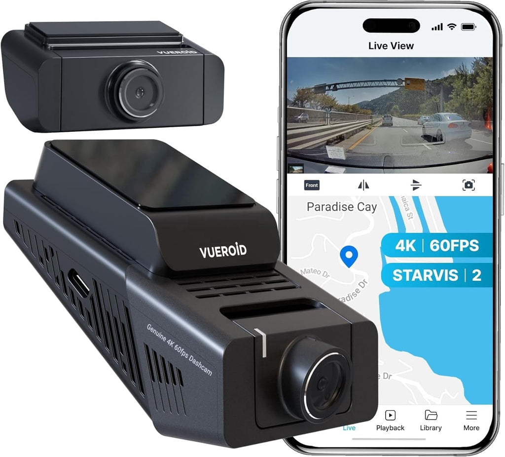 Vueroid S1 Infinite 4K 2CH Dash Cam | 4K+2.5K Sony STARVIS 2 | Privacy Mode | GPS | WiFi | DuraShift Parking Mode | CPL Filter & 256GB Card Included